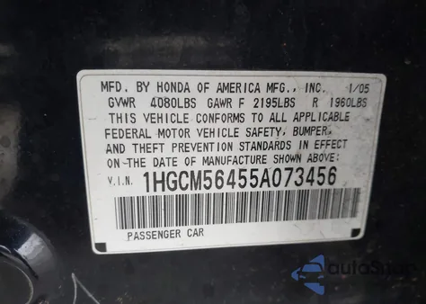 2005 Honda Accord Lx из США, поврежденный, VIN 1HGCM56455A073456